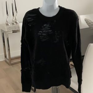 IRO Kismet Distressed Long Sleeve Pullover Sweater Women XS Round Neck Black
